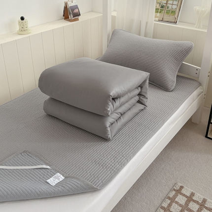 漫时光 2025新款学生床纯棉素色床盖夹棉床笠 三件套 直角-雅致灰