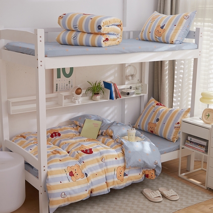 DoDo 兜兜 2025新款全棉纯棉小清新卡通条格学生宿舍三四件套【可定做尺寸】 吐司小熊