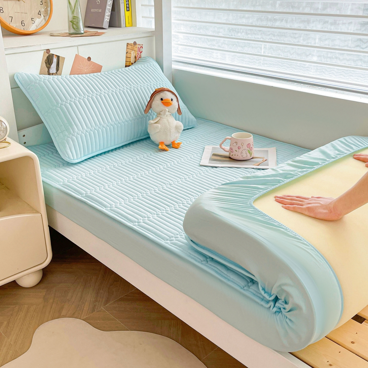 雯豆2025新品学生床上下铺夹棉床笠宿舍床垫保护套 简爱-淡水蓝