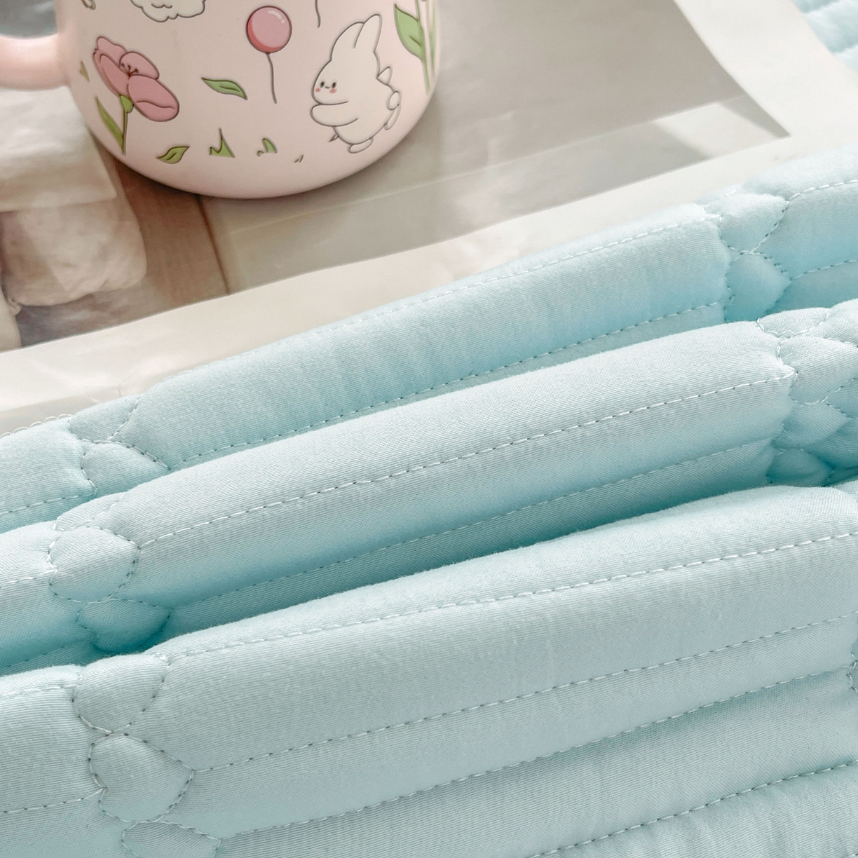 91家纺网 家纺一手货源 找家纺 雯豆2025新品学生床上下铺夹棉床笠宿舍床垫保护套 简爱-淡水蓝