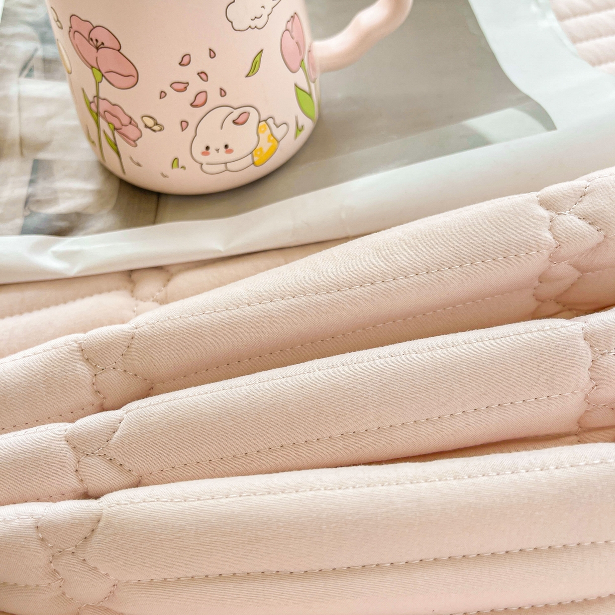 91家纺网 家纺一手货源 找家纺 雯豆2025新品学生床上下铺夹棉床笠宿舍床垫保护套 简爱-密合粉