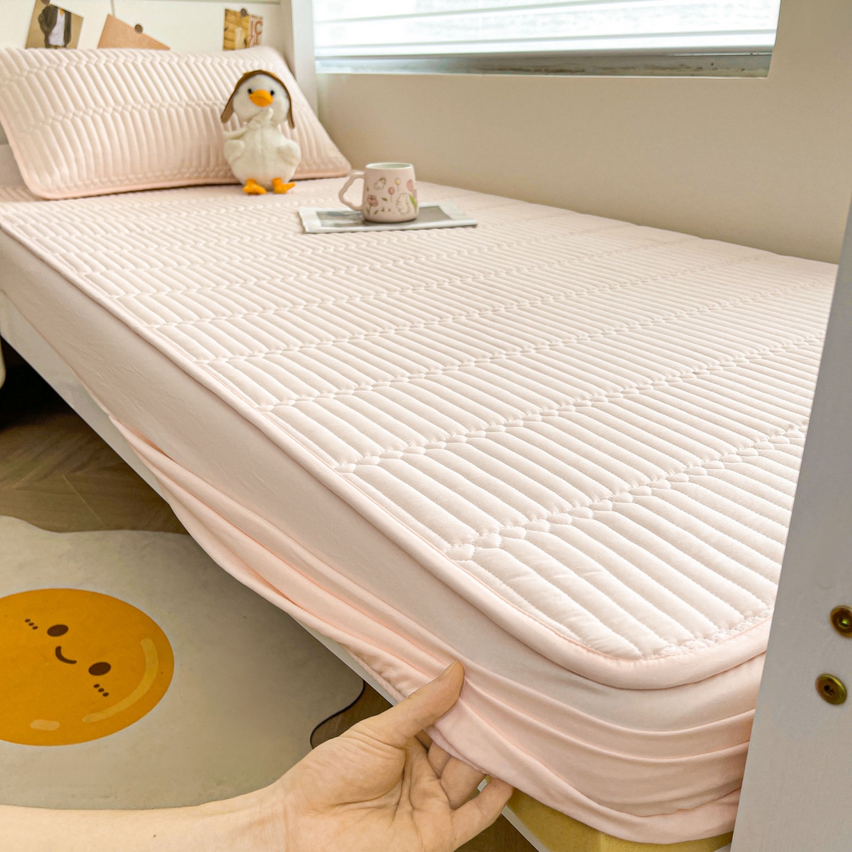 91家纺网 家纺一手货源 找家纺 雯豆2025新品学生床上下铺夹棉床笠宿舍床垫保护套 简爱-密合粉