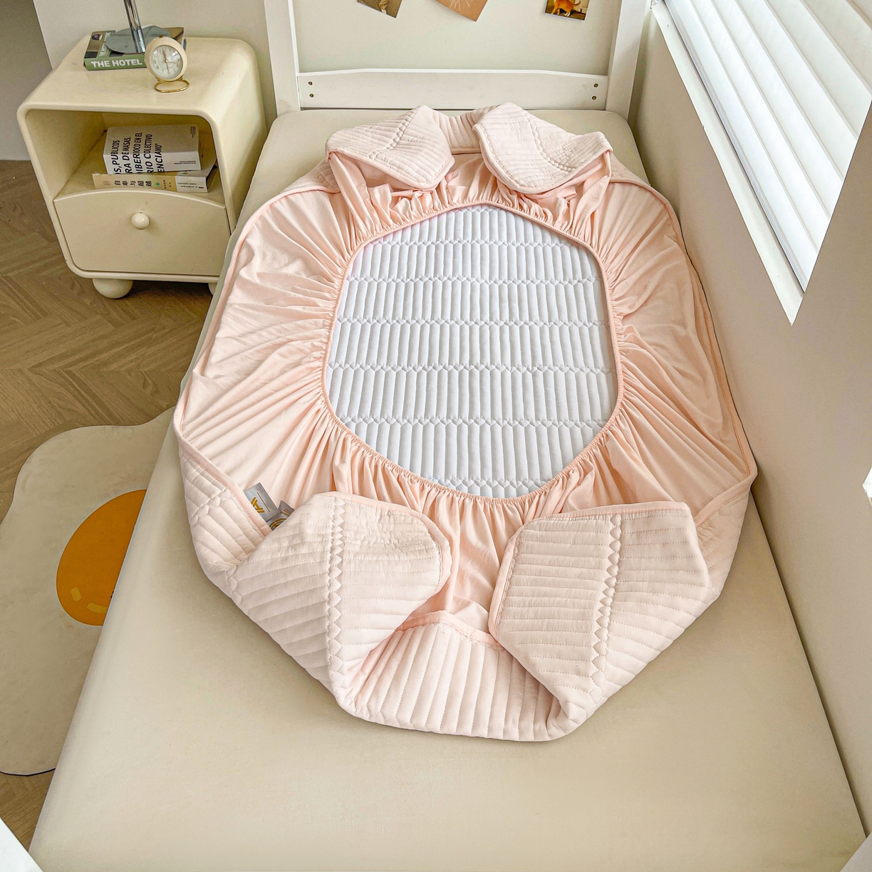 91家纺网 家纺一手货源 找家纺 雯豆2025新品学生床上下铺夹棉床笠宿舍床垫保护套 简爱-密合粉