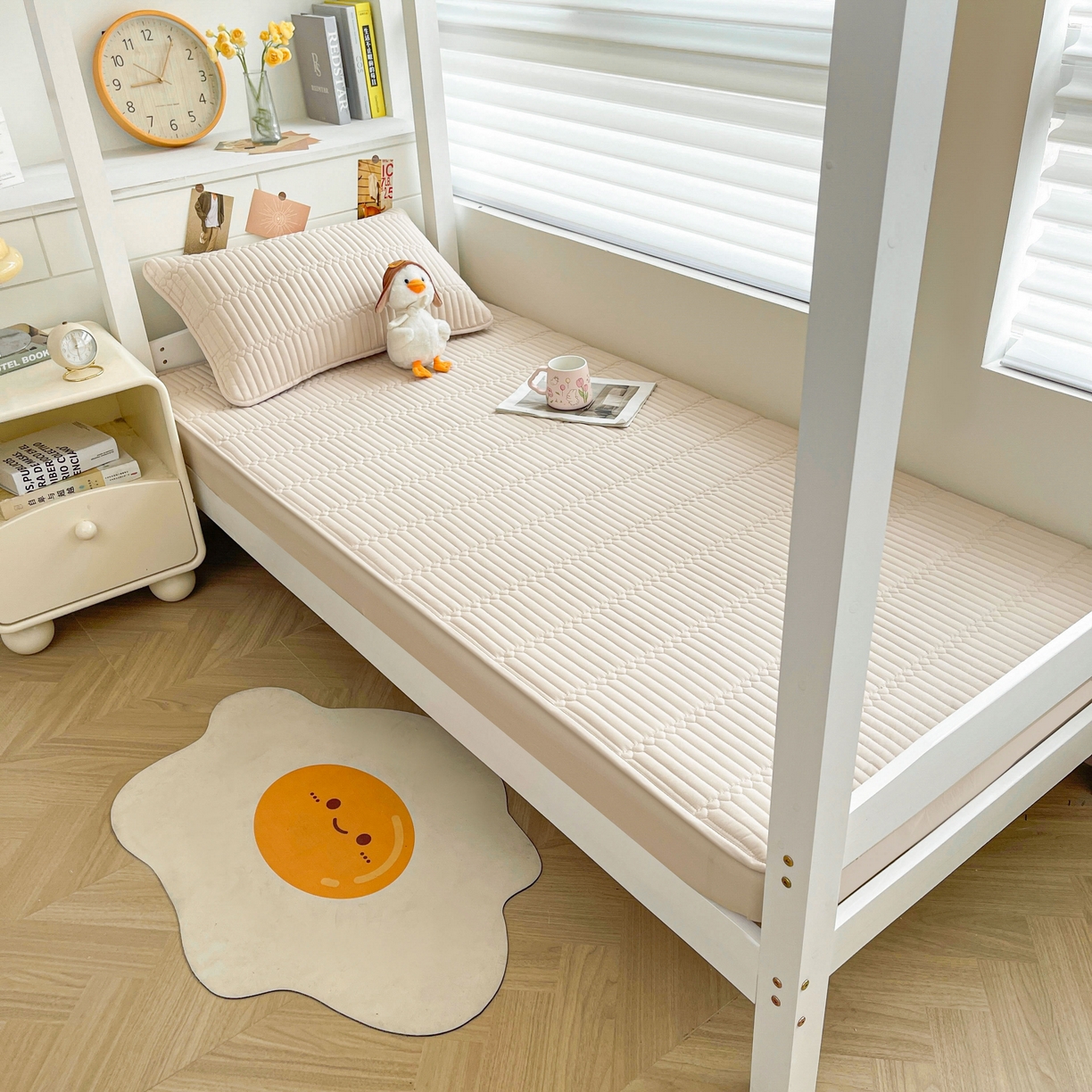 91家纺网 家纺一手货源 找家纺 雯豆2025新品学生床上下铺夹棉床笠宿舍床垫保护套 简爱-奶咖