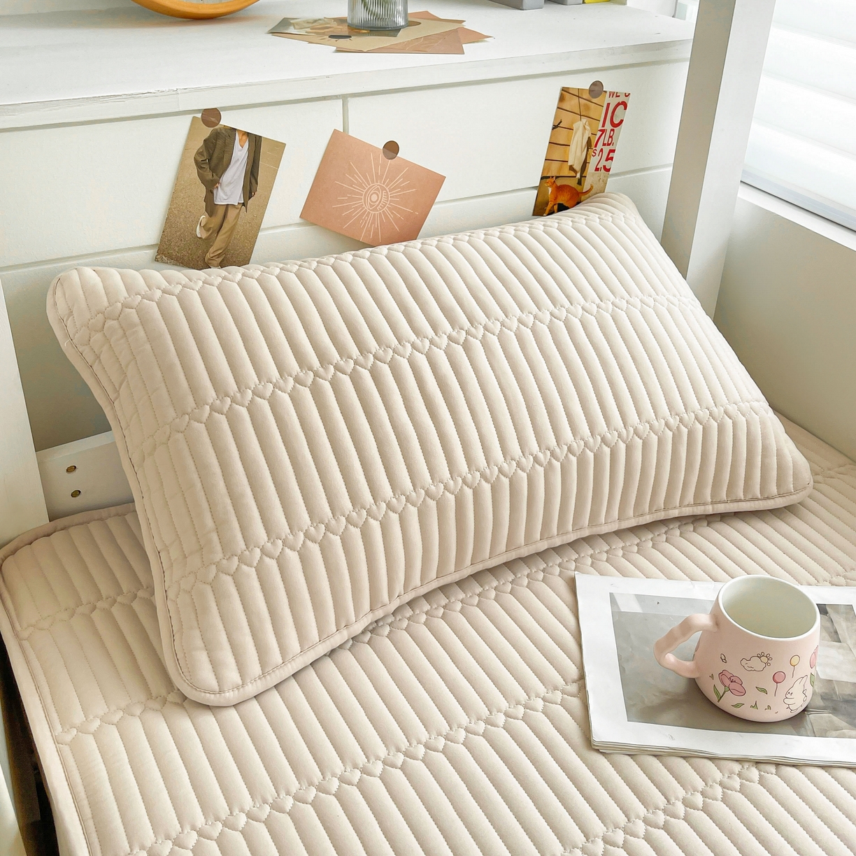 91家纺网 家纺一手货源 找家纺 雯豆2025新品学生床上下铺夹棉床笠宿舍床垫保护套 简爱-奶咖