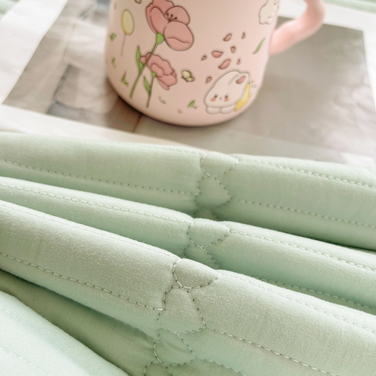 91家纺网 家纺一手货源 找家纺 雯豆2025新品学生床上下铺夹棉床笠宿舍床垫保护套 简爱-清雅绿