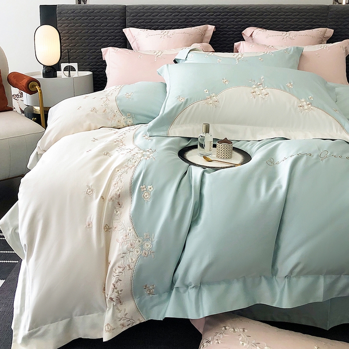 91家纺网 家纺一手货源 找家纺 （总）乐美家纺 2025新款A类100支新疆长绒棉全棉纯棉轻奢刺绣四件套-花城秘境系列