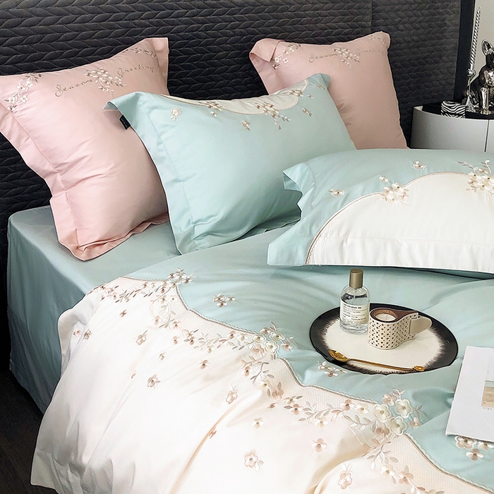 91家纺网 家纺一手货源 找家纺 （总）乐美家纺 2025新款A类100支新疆长绒棉全棉纯棉轻奢刺绣四件套-花城秘境系列