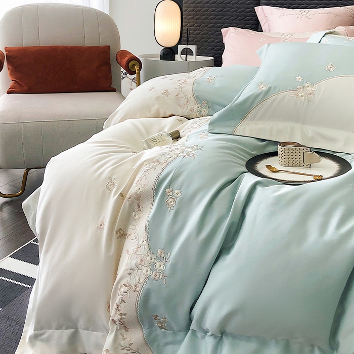 91家纺网 家纺一手货源 找家纺 （总）乐美家纺 2025新款A类100支新疆长绒棉全棉纯棉轻奢刺绣四件套-花城秘境系列