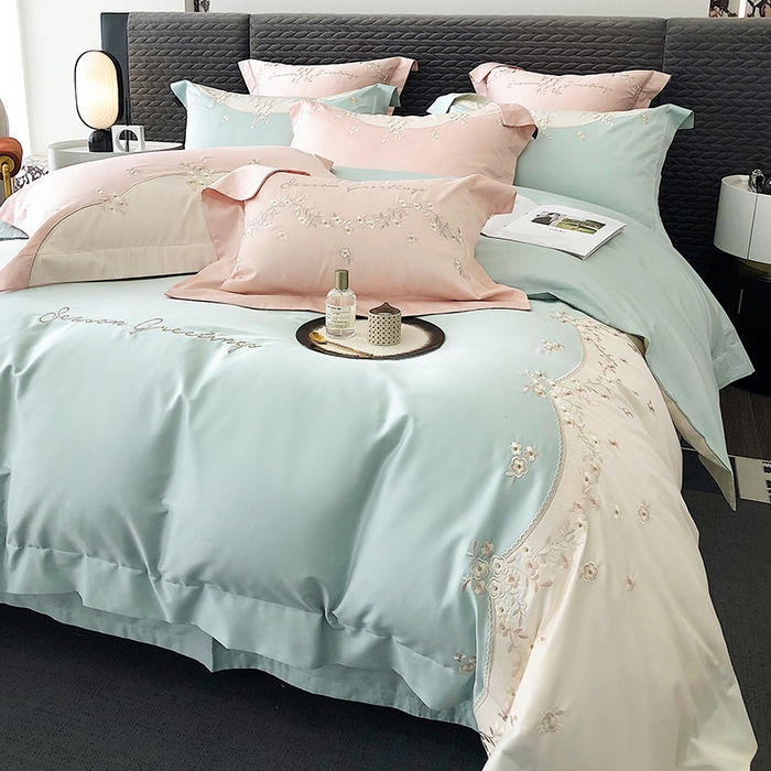 91家纺网 家纺一手货源 找家纺 （总）乐美家纺 2025新款A类100支新疆长绒棉全棉纯棉轻奢刺绣四件套-花城秘境系列