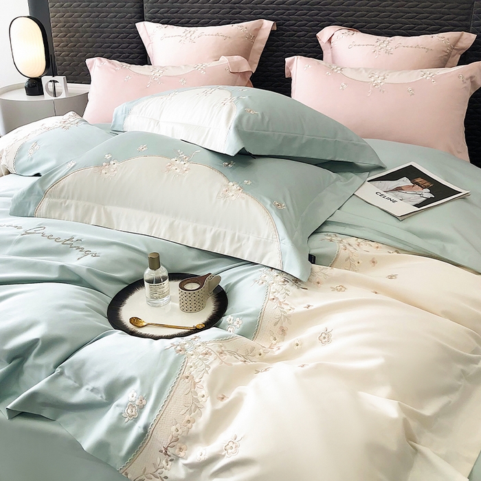 91家纺网 家纺一手货源 找家纺 （总）乐美家纺 2025新款A类100支新疆长绒棉全棉纯棉轻奢刺绣四件套-花城秘境系列