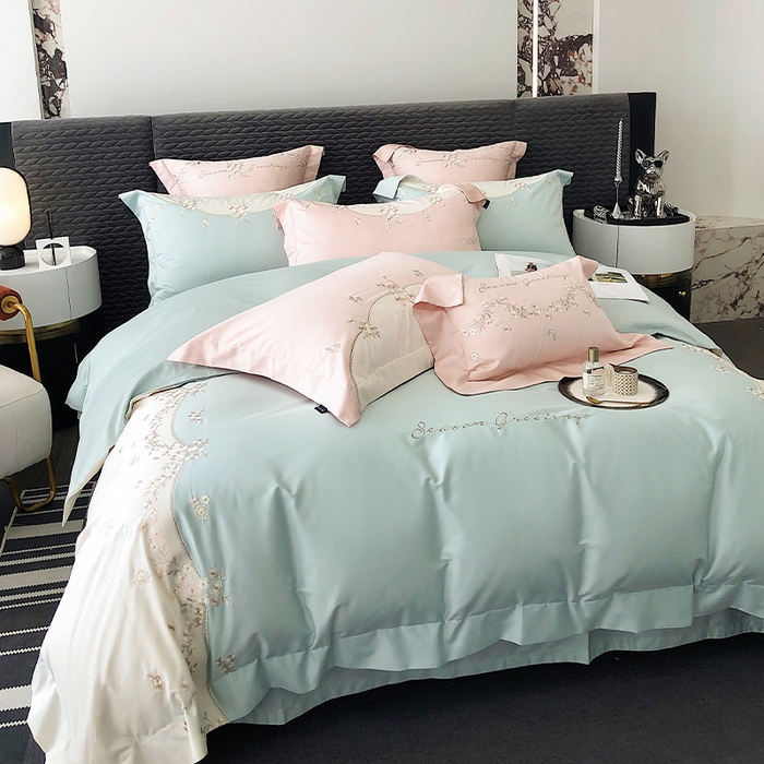 91家纺网 家纺一手货源 找家纺 （总）乐美家纺 2025新款A类100支新疆长绒棉全棉纯棉轻奢刺绣四件套-花城秘境系列