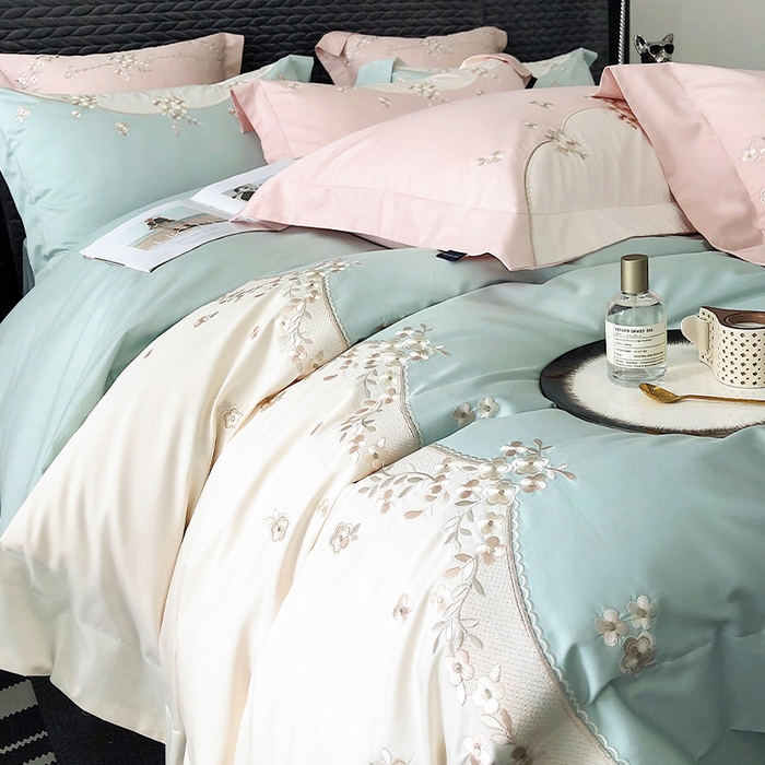 91家纺网 家纺一手货源 找家纺 （总）乐美家纺 2025新款A类100支新疆长绒棉全棉纯棉轻奢刺绣四件套-花城秘境系列