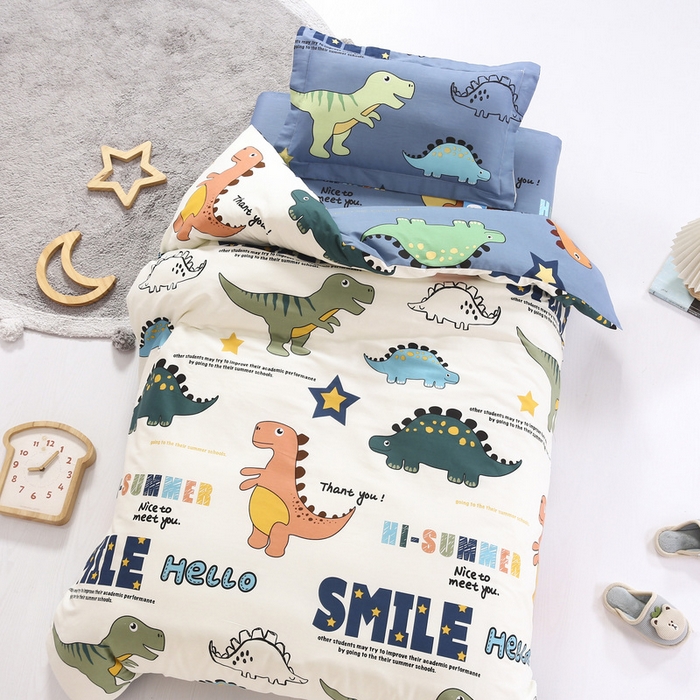 91家纺网 家纺一手货源 找家纺 梵赫 2025新款小版全棉纯棉卡通幼儿园儿童三件套套件 欢乐园-白