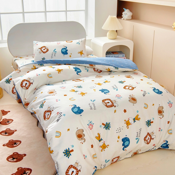 91家纺网 家纺一手货源 找家纺 梵赫 2025新款小版全棉纯棉卡通幼儿园儿童三件套套件 杰瑞狮子