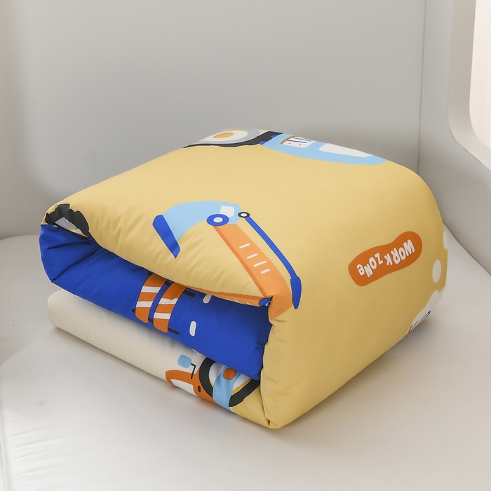 91家纺网 家纺一手货源 找家纺 梵赫 2025新款小版全棉纯棉卡通幼儿园儿童三件套套件 开心挖机