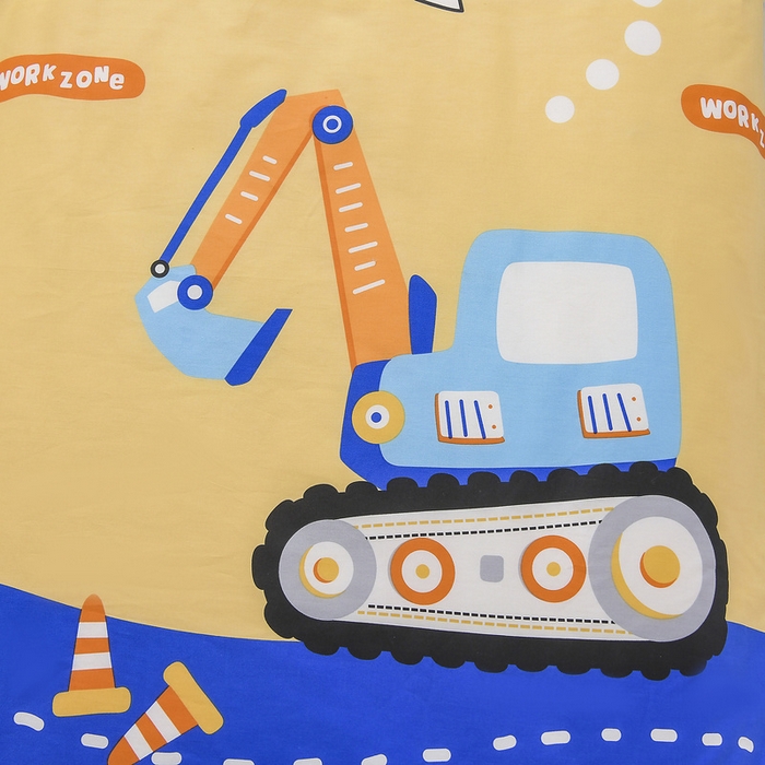 91家纺网 家纺一手货源 找家纺 梵赫 2025新款小版全棉纯棉卡通幼儿园儿童三件套套件 开心挖机