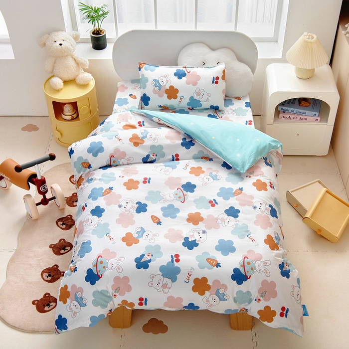 梵赫 2025新款小版全棉纯棉卡通幼儿园儿童三件套套件 可爱萌兔