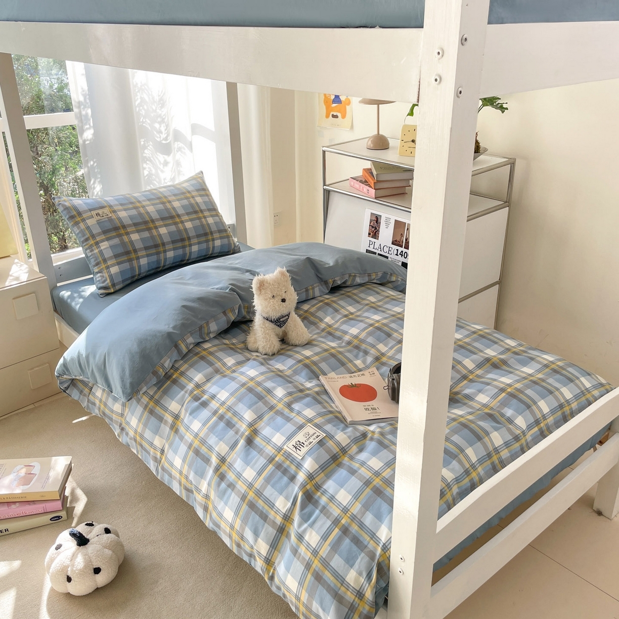 （总）莱通家纺 2025春夏新款纯棉13372纯色双拼学生三件套六件套-商家提供买家秀