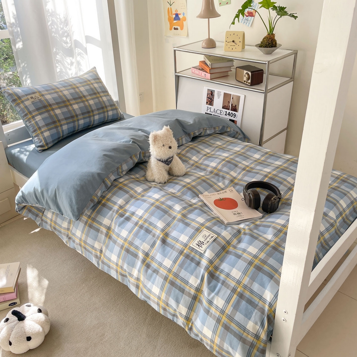 91家纺网 家纺一手货源 找家纺 （总）莱通家纺 2025春夏新款纯棉13372纯色双拼学生三件套六件套-商家提供买家秀