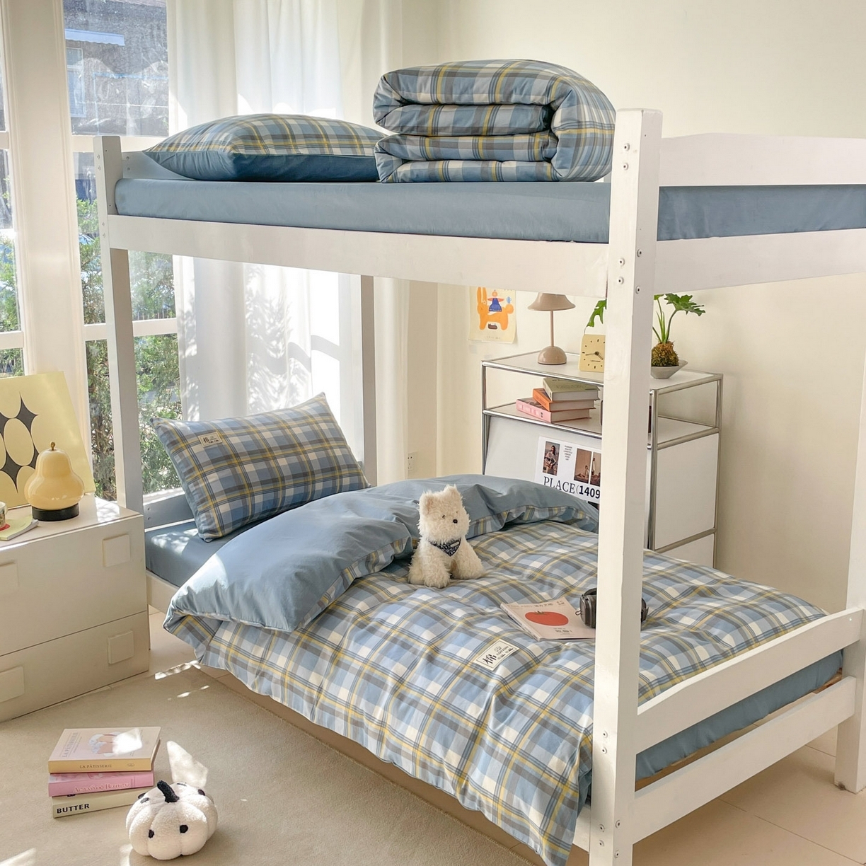 91家纺网 家纺一手货源 找家纺 （总）莱通家纺 2025春夏新款纯棉13372纯色双拼学生三件套六件套-商家提供买家秀