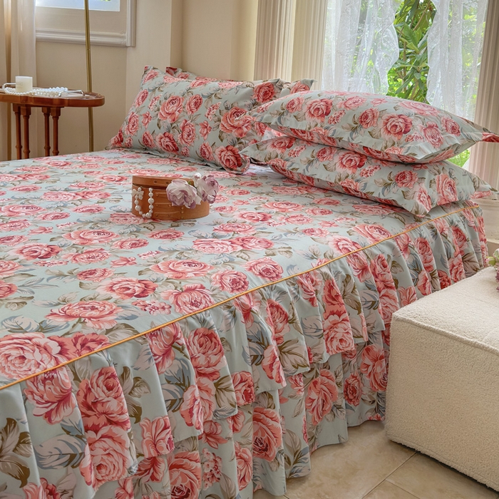 91家纺网 家纺一手货源 找家纺 雨田2025新款夹棉印花床裙 繁花