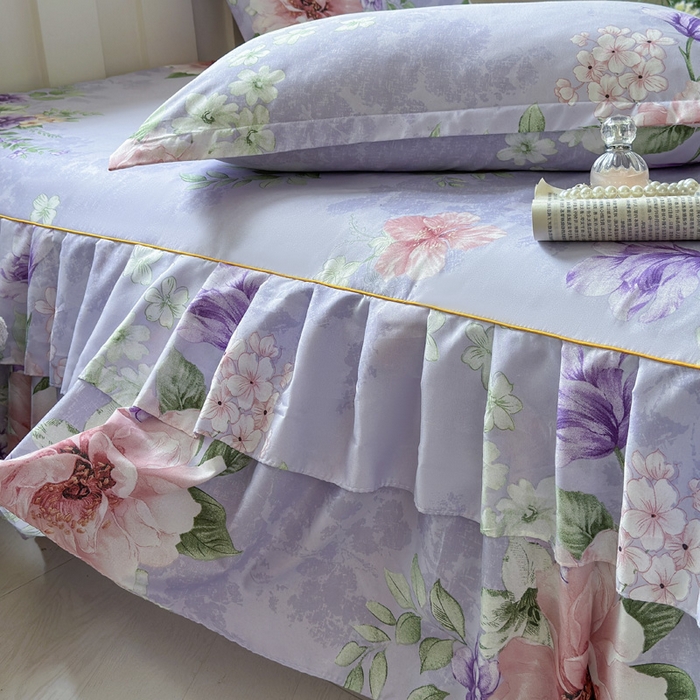 91家纺网 家纺一手货源 找家纺 雨田2025新款夹棉印花床裙 富贵年华