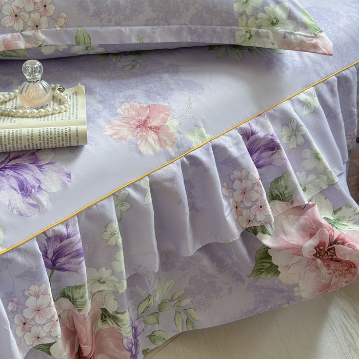 91家纺网 家纺一手货源 找家纺 雨田2025新款夹棉印花床裙 富贵年华