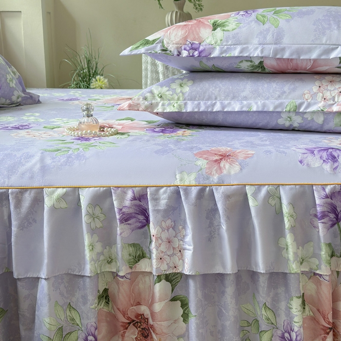 91家纺网 家纺一手货源 找家纺 雨田2025新款夹棉印花床裙 富贵年华