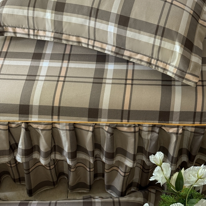 91家纺网 家纺一手货源 找家纺 雨田2025新款夹棉印花床裙 新动力棕