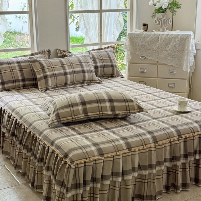 91家纺网 家纺一手货源 找家纺 雨田2025新款夹棉印花床裙 新动力棕