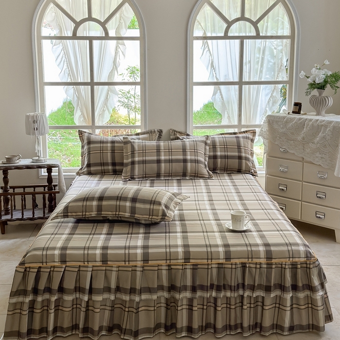 雨田2025新款夹棉印花床裙 新动力棕