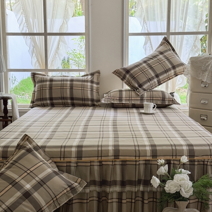 91家纺网 家纺一手货源 找家纺 雨田2025新款夹棉印花床裙 新动力棕