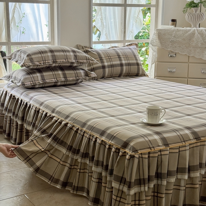 91家纺网 家纺一手货源 找家纺 雨田2025新款夹棉印花床裙 新动力棕