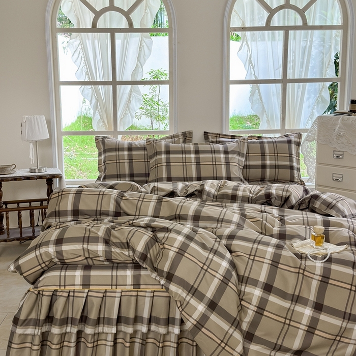 91家纺网 家纺一手货源 找家纺 雨田2025新款夹棉印花床裙 新动力棕