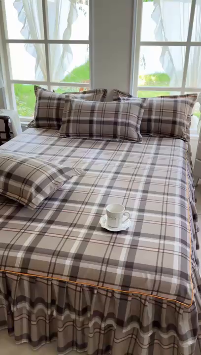 91家纺网 家纺一手货源 找家纺 雨田2025新款夹棉印花床裙 新动力棕