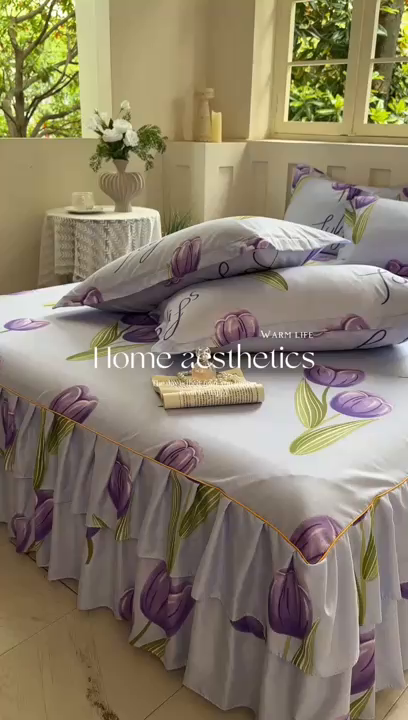 91家纺网 家纺一手货源 找家纺 雨田2025新款夹棉印花床裙 唯爱花季兰