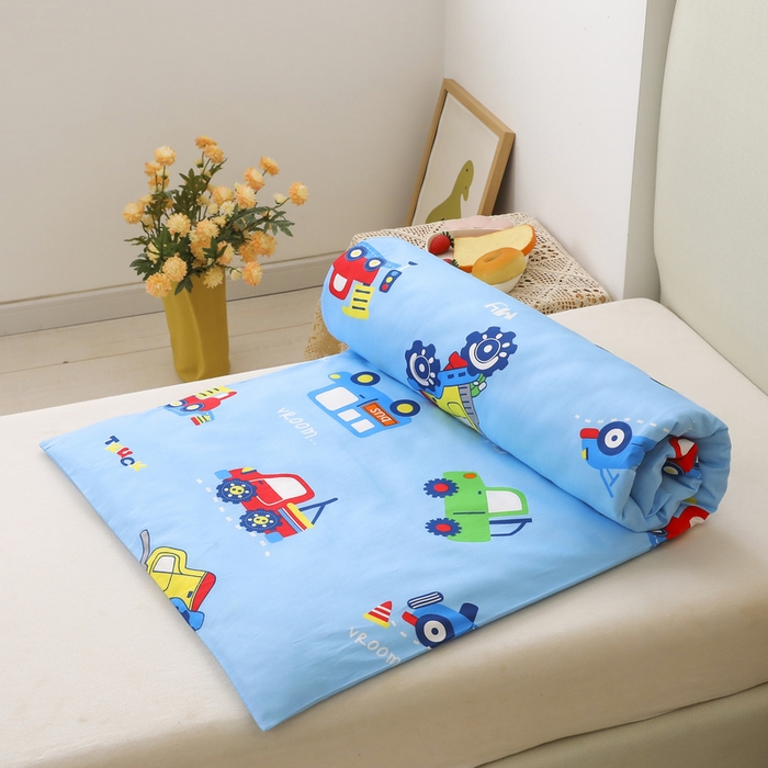 91家纺网 家纺一手货源 找家纺 梵赫 2025新款小版全棉纯棉卡通幼儿园儿童三件套套件 小汽车-蓝