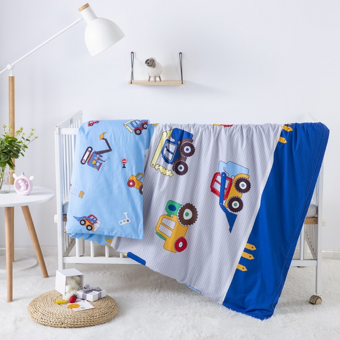 91家纺网 家纺一手货源 找家纺 梵赫 2025新款小版全棉纯棉卡通幼儿园儿童三件套套件 小挖机