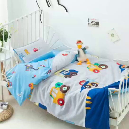 91家纺网 家纺一手货源 找家纺 梵赫 2025新款小版全棉纯棉卡通幼儿园儿童三件套套件 小挖机