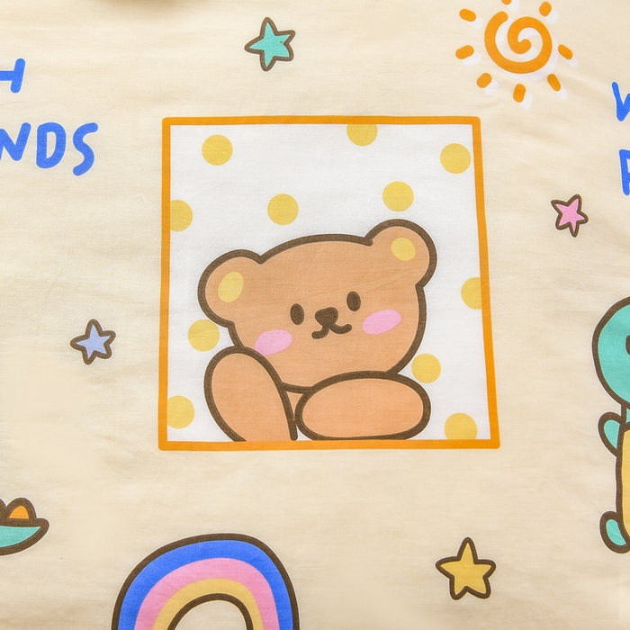 91家纺网 家纺一手货源 找家纺 梵赫 2025新款小版全棉纯棉卡通幼儿园儿童三件套套件 小熊甜心