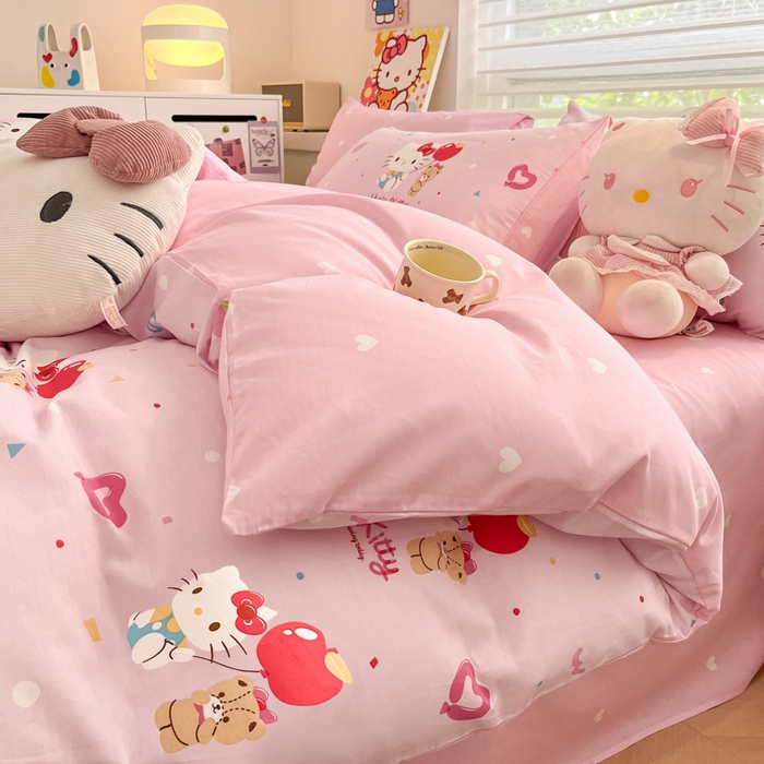 91家纺网 家纺一手货源 找家纺 暮思家居 2025新款正版授权三丽鸥全棉纯棉四件套系列-第三批 气球凯蒂