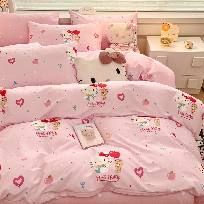 91家纺网 家纺一手货源 找家纺 暮思家居 2025新款正版授权三丽鸥全棉纯棉四件套系列-第三批 气球凯蒂