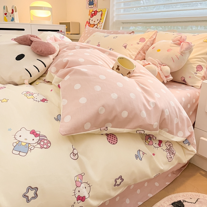 91家纺网 家纺一手货源 找家纺 暮思家居 2025新款正版授权三丽鸥全棉纯棉四件套系列-第三批 甜筒凯蒂