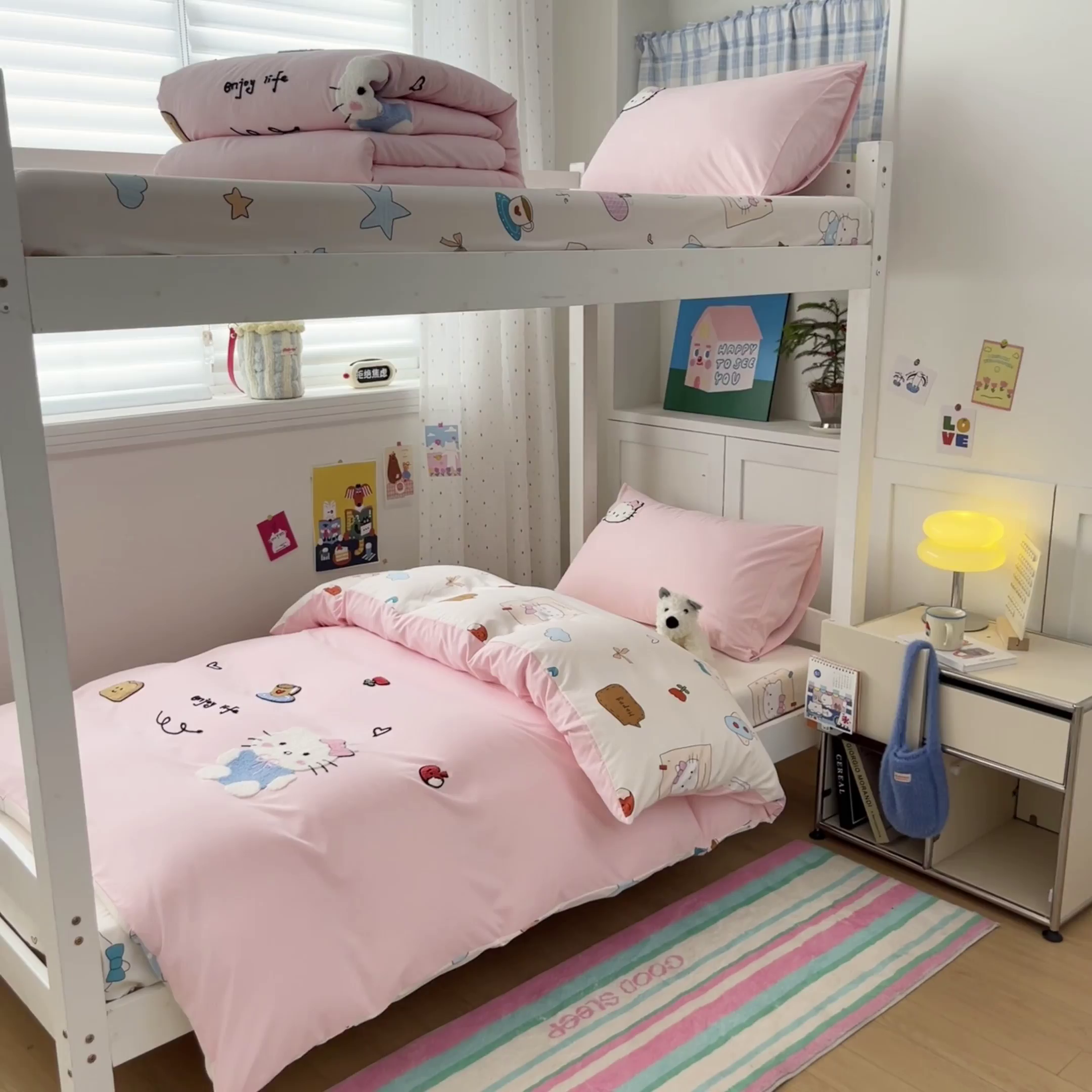 91家纺网 家纺一手货源 找家纺 （总）如一 2025新款A类卡通毛巾绣水洗云朵棉学生宿舍床三件套