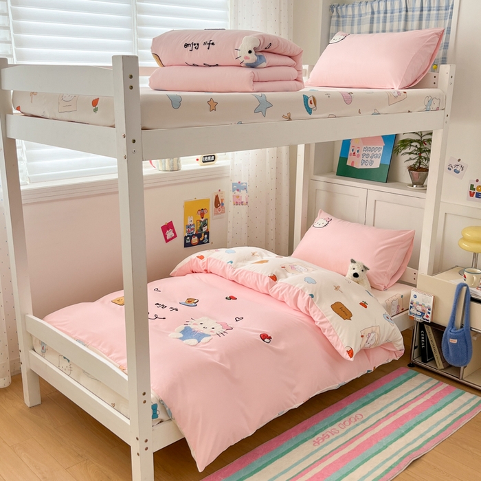 91家纺网 家纺一手货源 找家纺 （总）如一 2025新款A类卡通毛巾绣水洗云朵棉学生宿舍床三件套