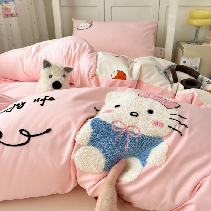 91家纺网 家纺一手货源 找家纺 （总）如一 2025新款A类卡通毛巾绣水洗云朵棉学生宿舍床三件套