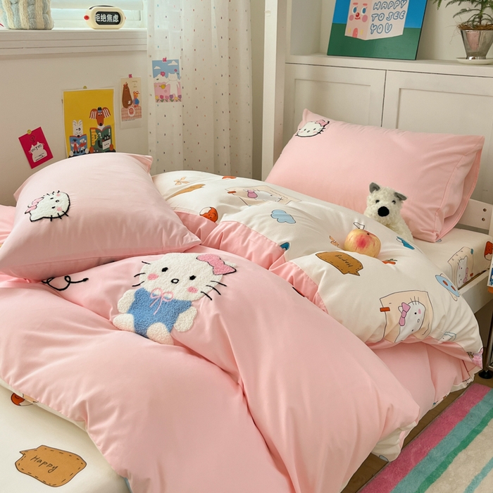 91家纺网 家纺一手货源 找家纺 （总）如一 2025新款A类卡通毛巾绣水洗云朵棉学生宿舍床三件套