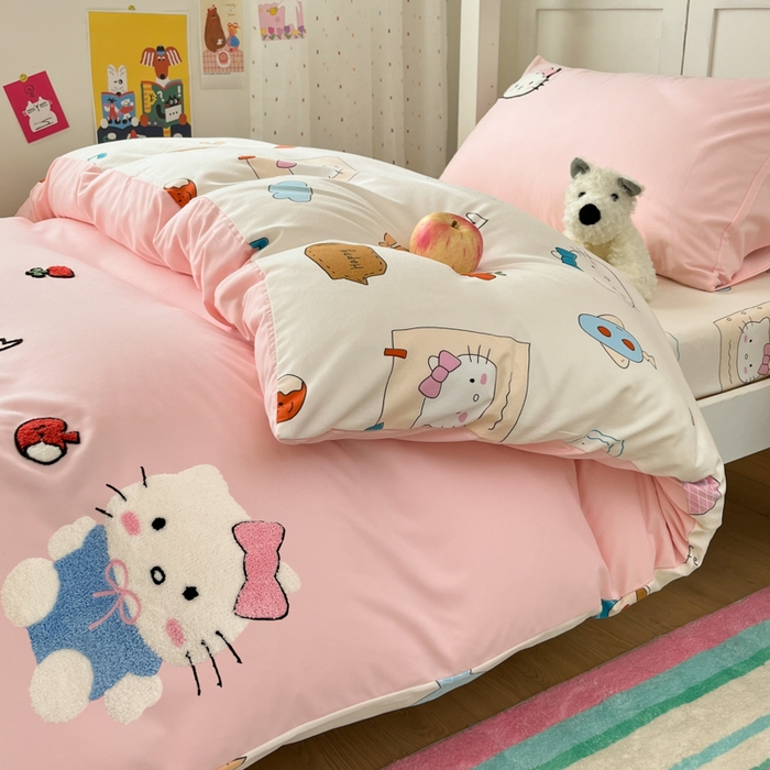 91家纺网 家纺一手货源 找家纺 （总）如一 2025新款A类卡通毛巾绣水洗云朵棉学生宿舍床三件套