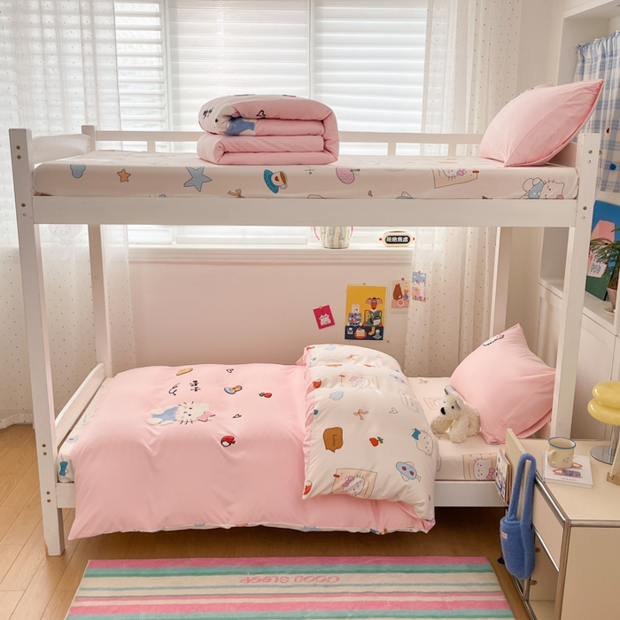 91家纺网 家纺一手货源 找家纺 （总）如一 2025新款A类卡通毛巾绣水洗云朵棉学生宿舍床三件套